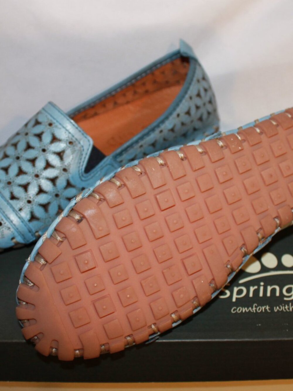 Spring Step Blue Perforated Floral Leather Slip-On Flats - Picture 4 of 4